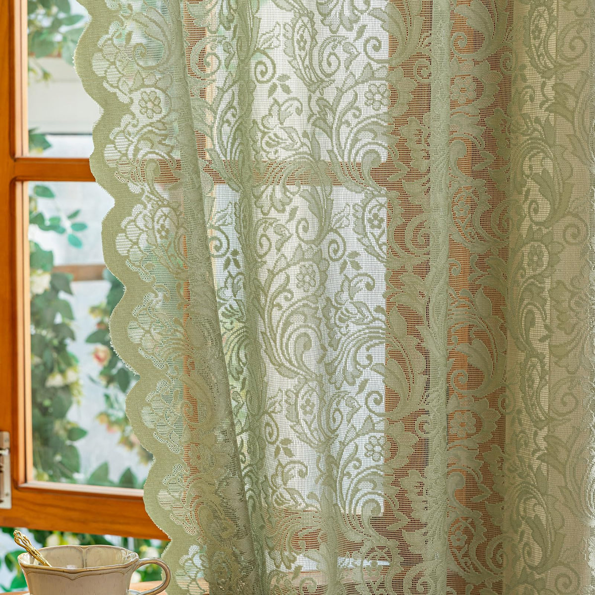 ALIGOGO Short White Lace Kitchen Curtains 36 Length 2 Panels W26 x L36 Inch