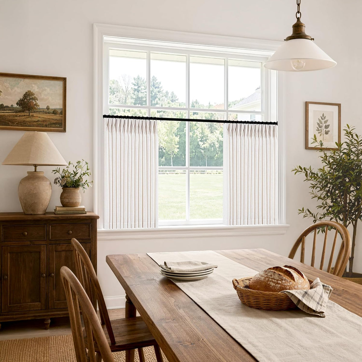 MIULEE Pinch Pleated Thick Linen Curtains 36 Inches Long 2 Panels Natural