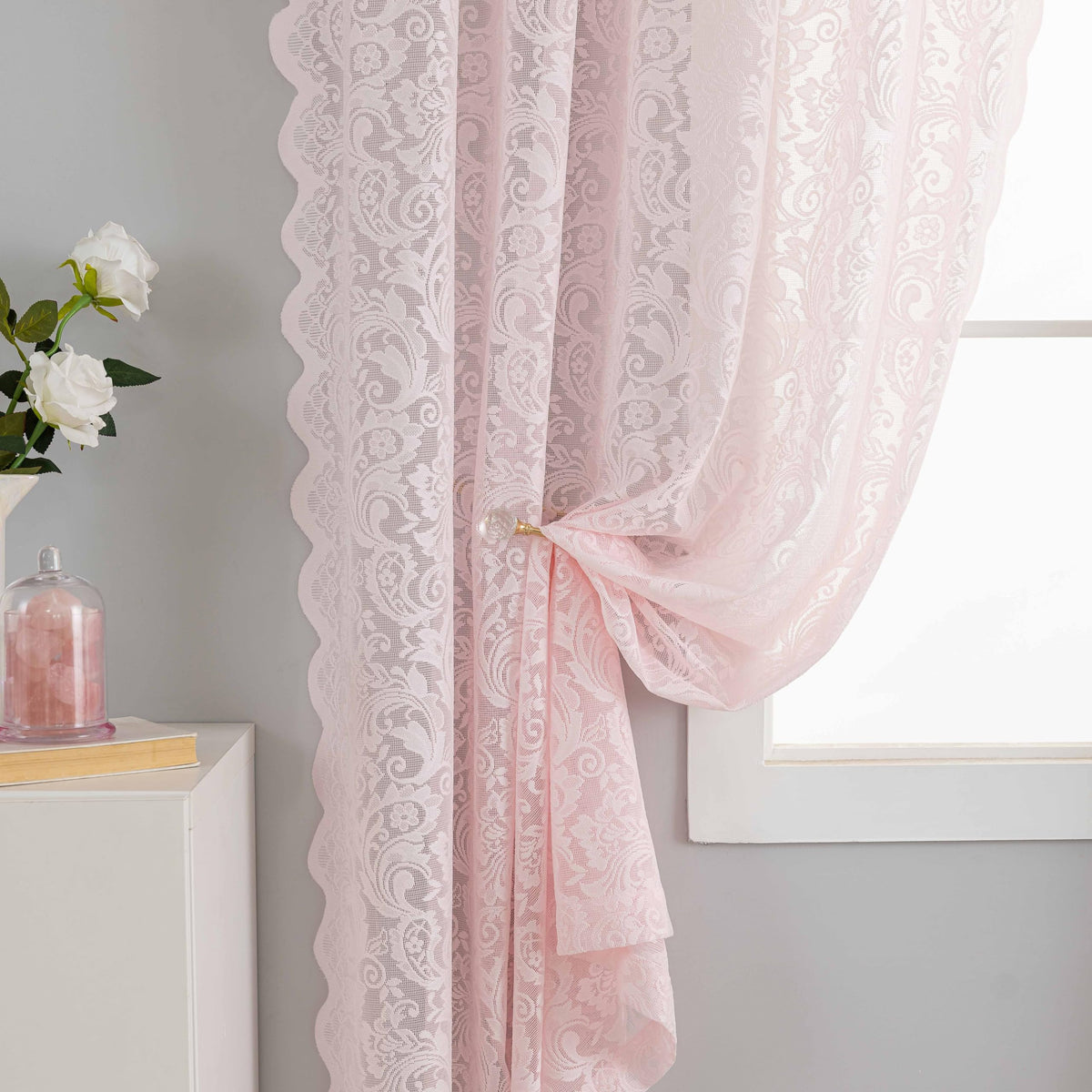 ALIGOGO Short White Lace Kitchen Curtains 36 Length 2 Panels W26 x L36 Inch