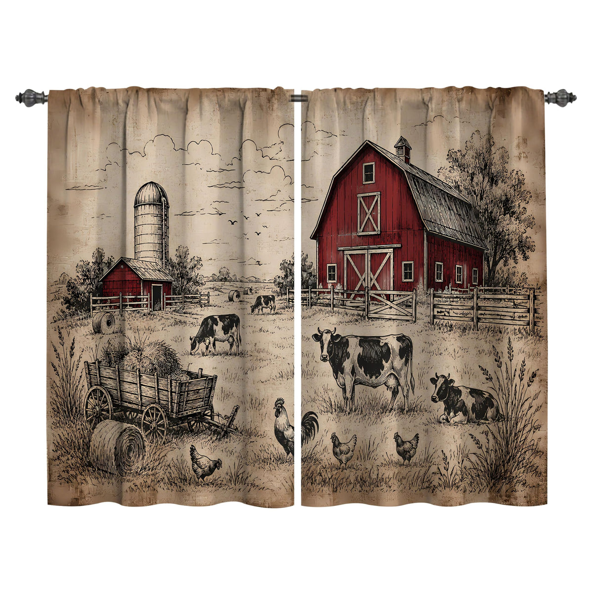 Mushroom Kitchen Curtains Window Drapes Tiers 2 Panels 28"x36"