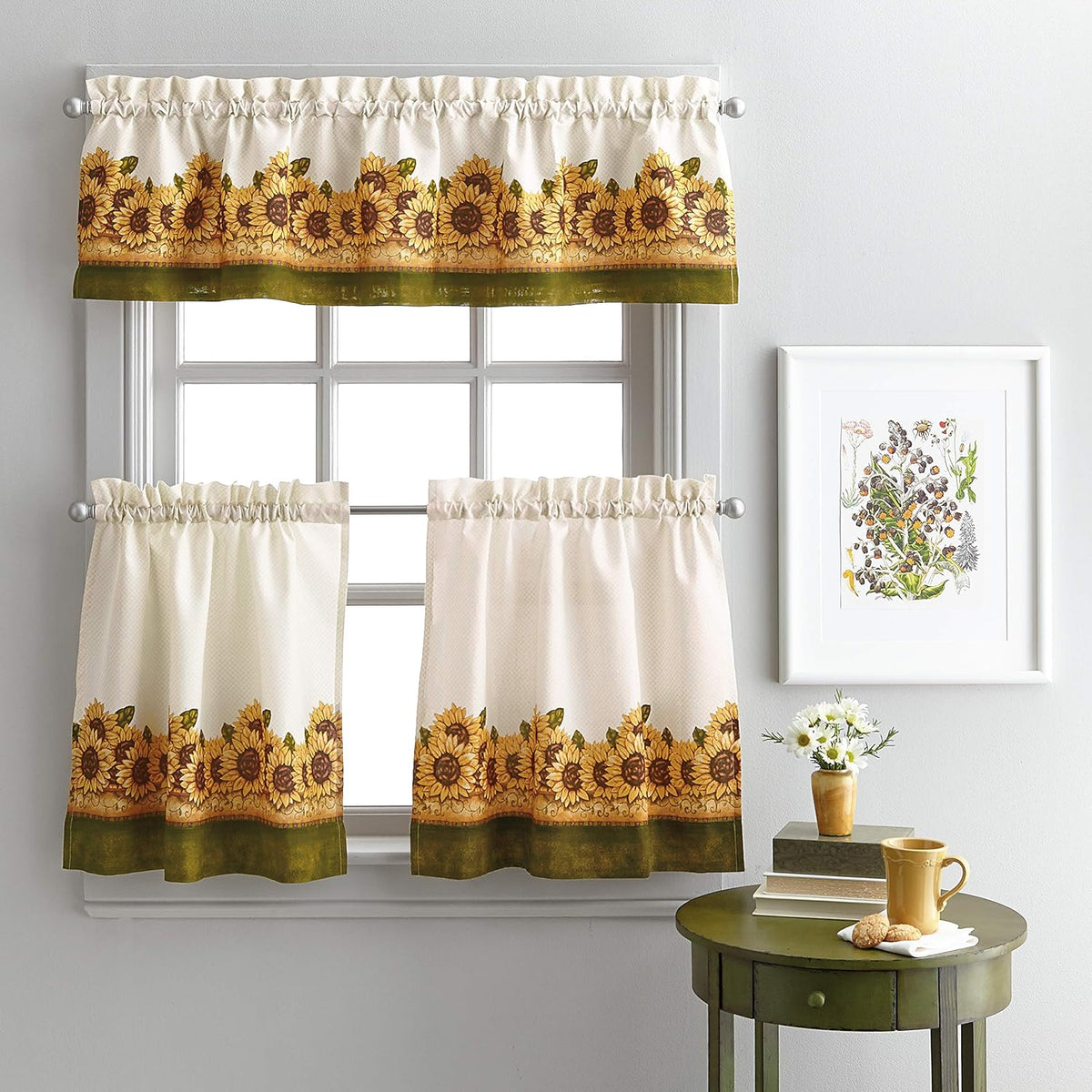 Curtainworks Sunflower Garden Tier & Valance Set, 56 x 36 Yellow, 3-Piece
