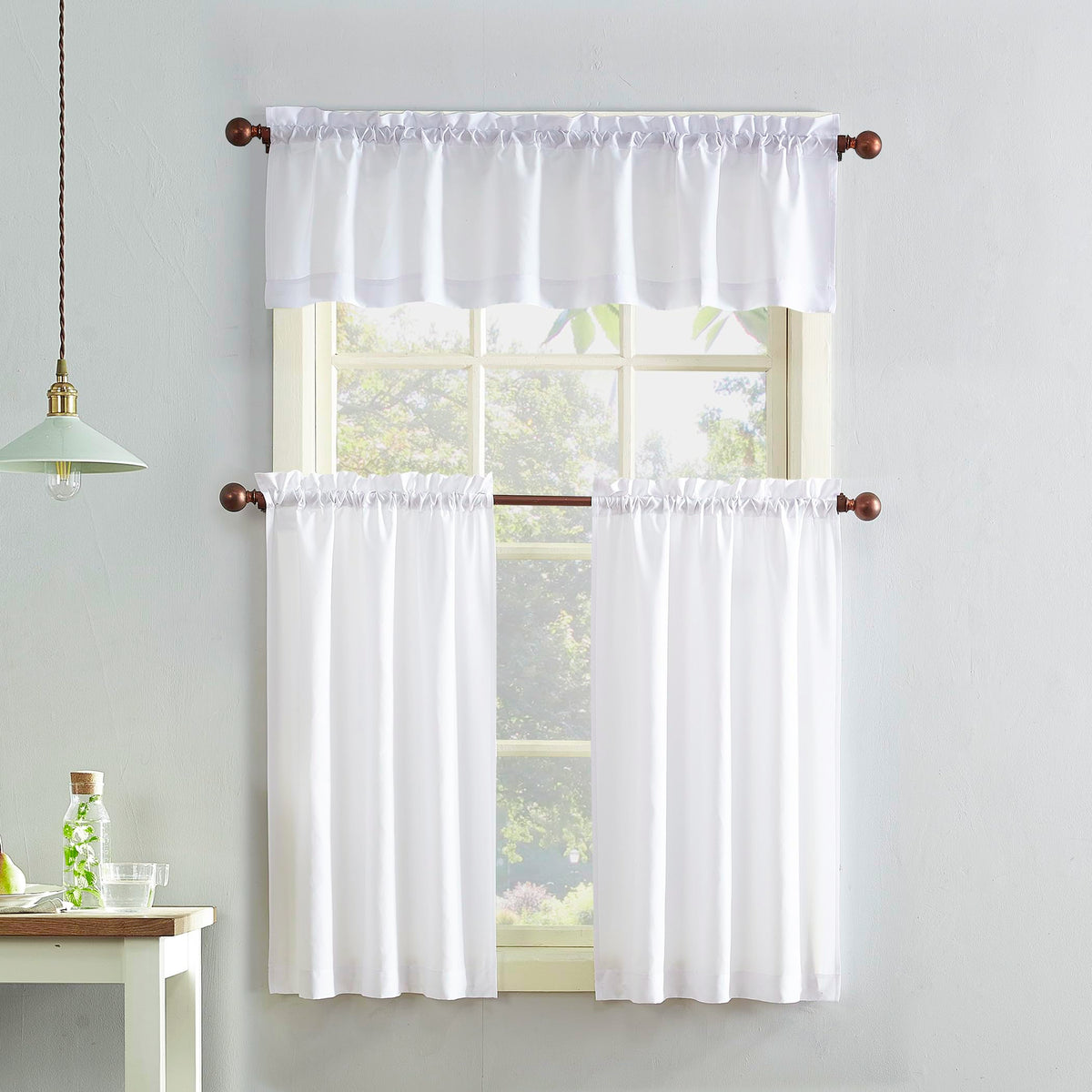 No. 918 Martine Microfiber Semi-Sheer Rod Pocket Kitchen Curtain Valance and Tiers Set, 54" x 36", Red