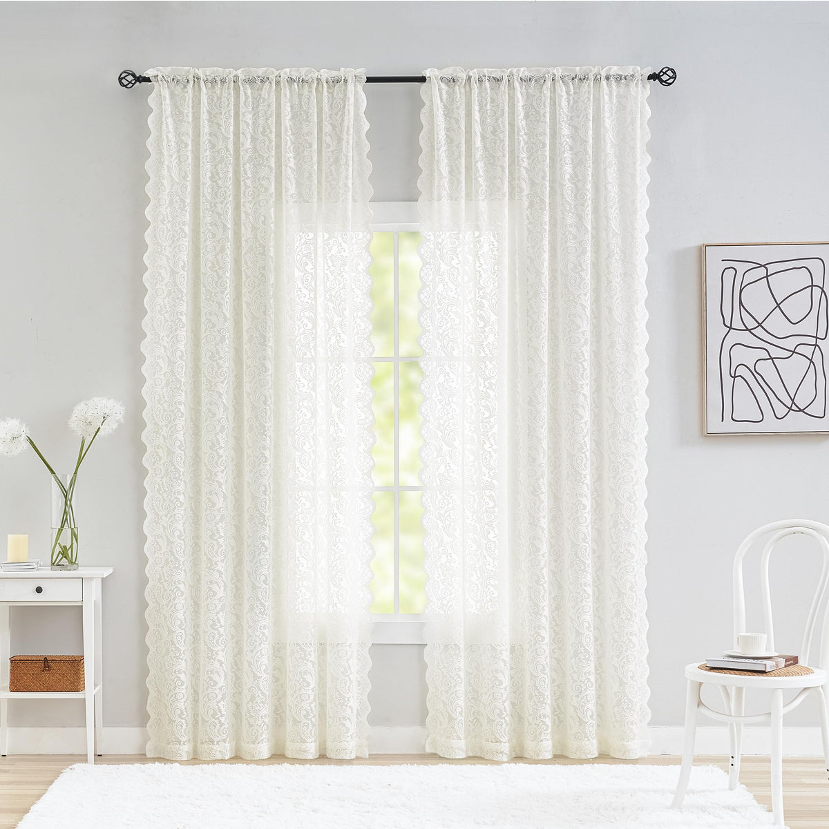 ALIGOGO Short White Lace Kitchen Curtains 36 Length 2 Panels W26 x L36 Inch