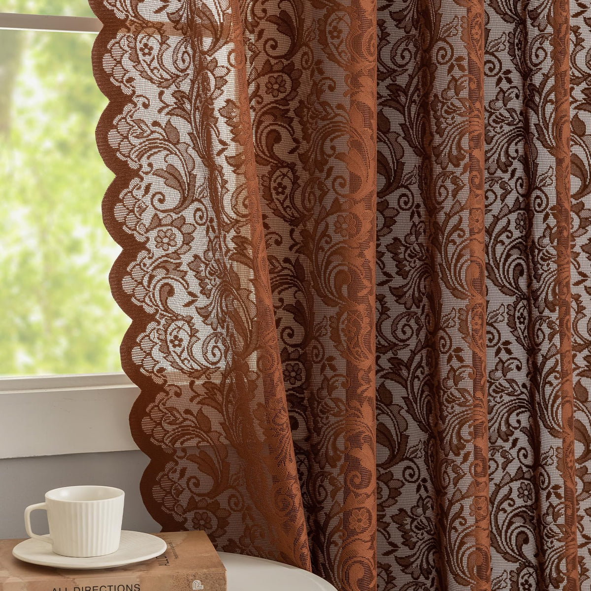 ALIGOGO Short White Lace Kitchen Curtains 36 Length 2 Panels W26 x L36 Inch
