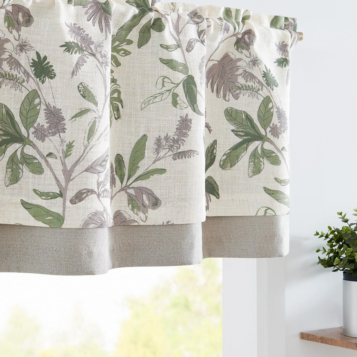 jinchan Floral Linen Kitchen Valance Curtain, 50x18, 1 Panel, Green