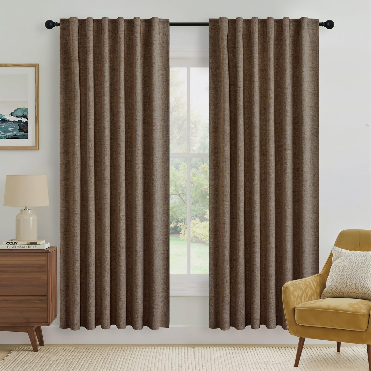 RYB HOME 45 Inch Long Natural Beige 100% Blackout Short Curtains