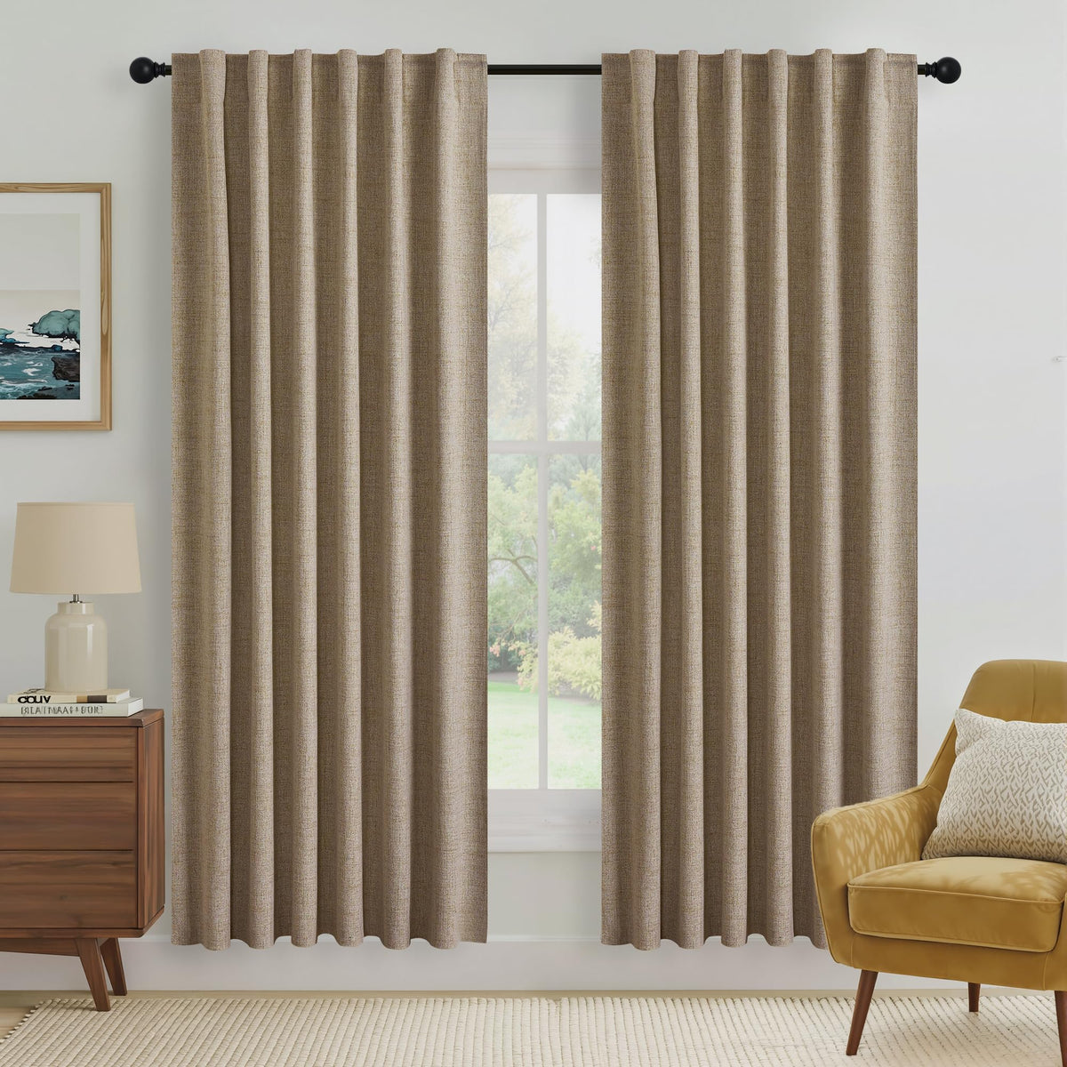 RYB HOME 45 Inch Long Natural Beige 100% Blackout Short Curtains