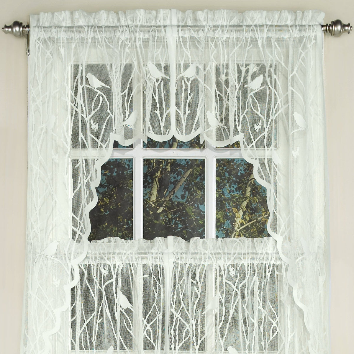Sweet Home Collection Old World Style Floral Heavy Lace Kitchen Curtain Swag pair Hopewell Cream