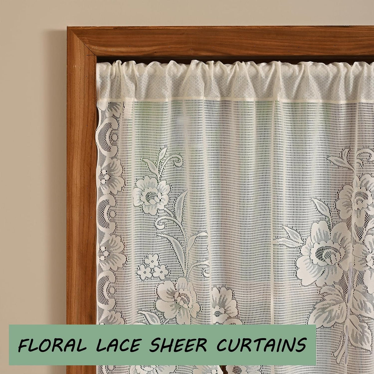 Jayla Beige Semi-Sheer Floral Lace Curtain Swag for Kitchen Half Window Bathroom Decoration Rod Pocket,39 x 39 Inch, 1 Panel