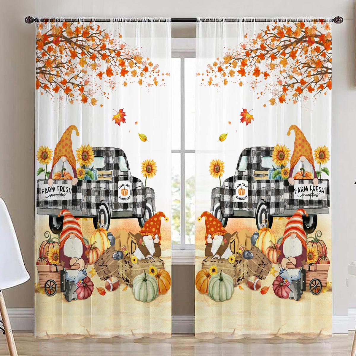 Hexagram Fall Curtains for Kitchen 3 Piece Set, 54x36 Inch