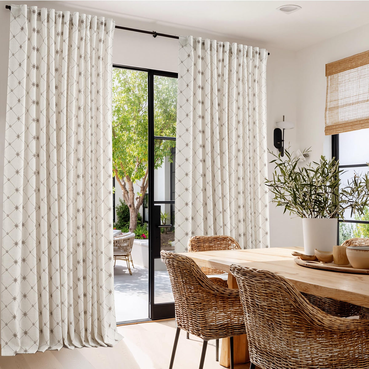 NICETOWN Sage Green Floral Linen Curtains Cafe Curtains, W26 x L36