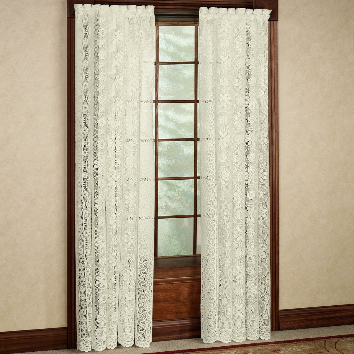 Sweet Home Collection Old World Style Floral Heavy Lace Kitchen Curtain Swag pair Hopewell Cream