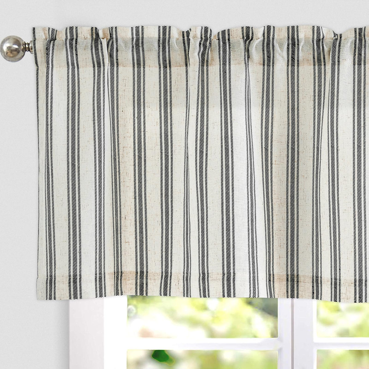 jinchan Linen Boxter Stripe Valances for Window 16 inch,Sage Green,1 Panel