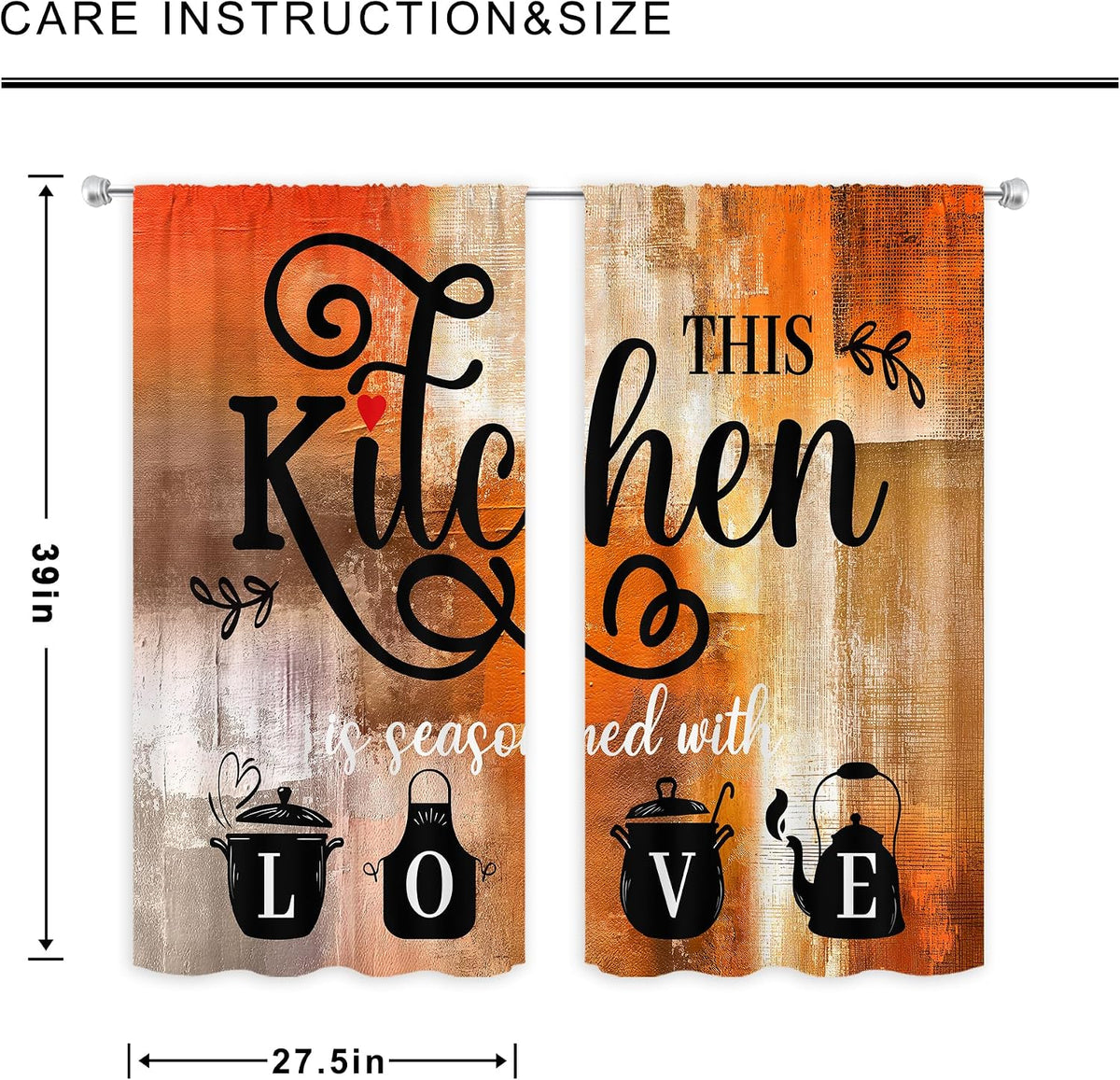 Abstract Burnt Orange Kitchen Curtains 27.5W x 39H Inch Vintage 2 Panels