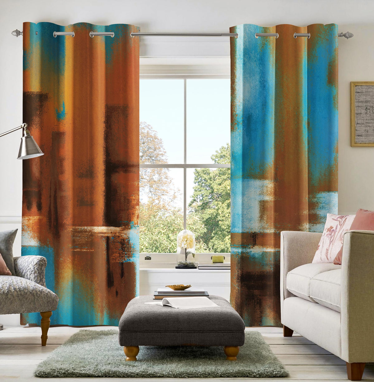 Asuexpect Burnt Orange Abstract Curtains for Kitchen, 26W x 36L, 2 Panels