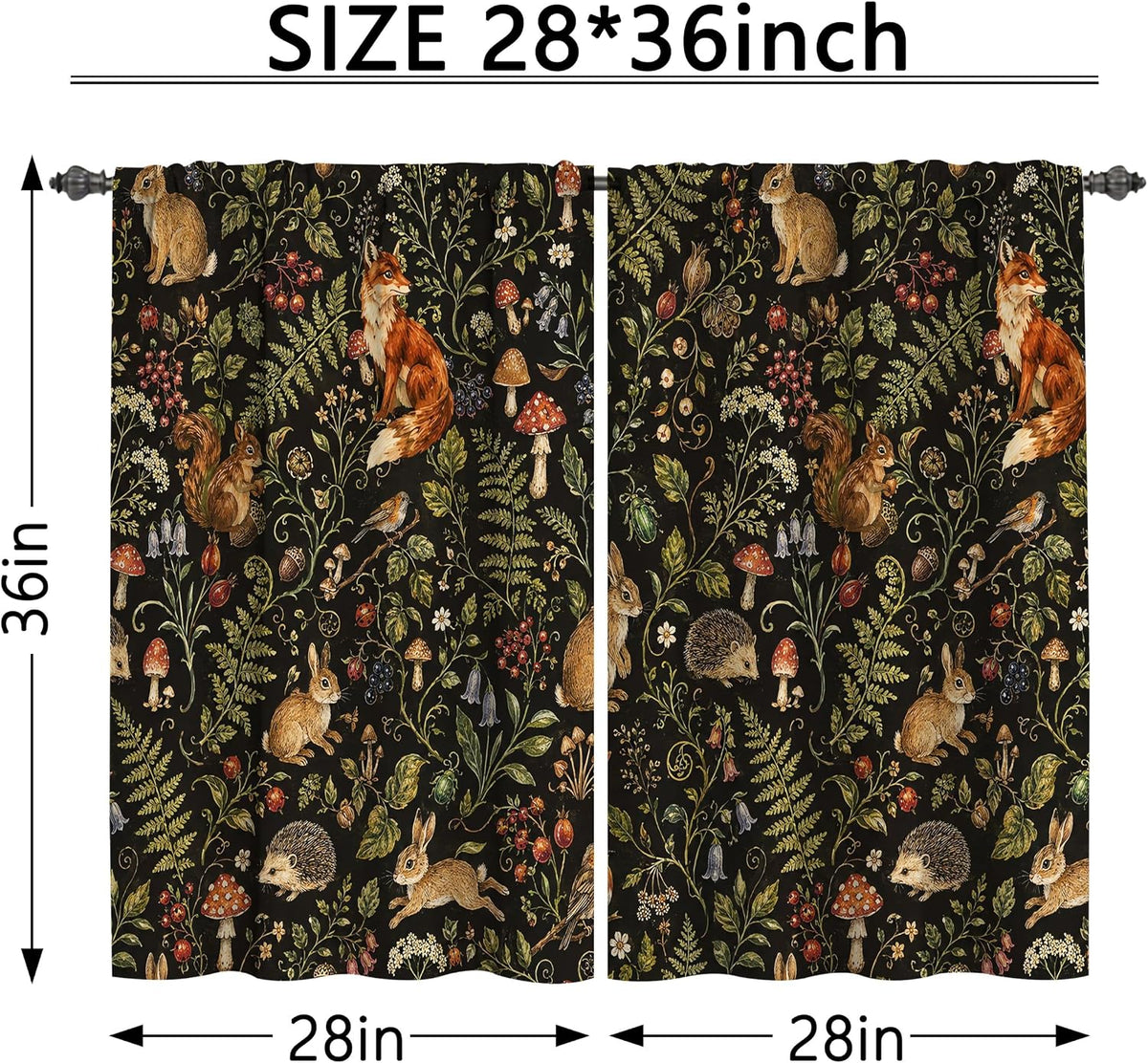 Mushroom Kitchen Curtains Window Drapes Tiers 2 Panels 28"x36"